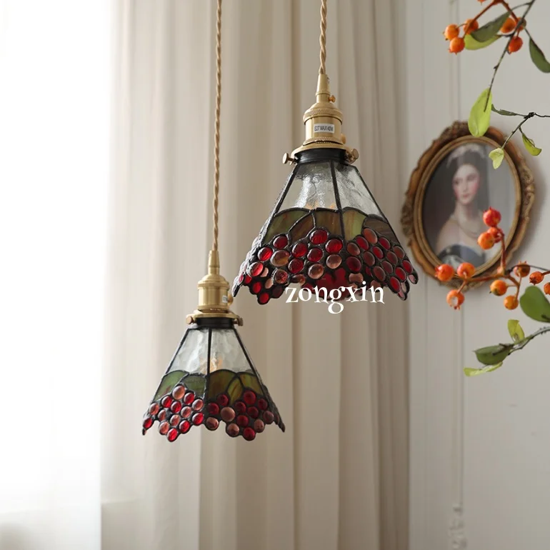 Creative Restaurant Bar Cafe Country Lights Vintage Bedroom Chandelier Handcrafted colored grape glass Dining room Chandelier