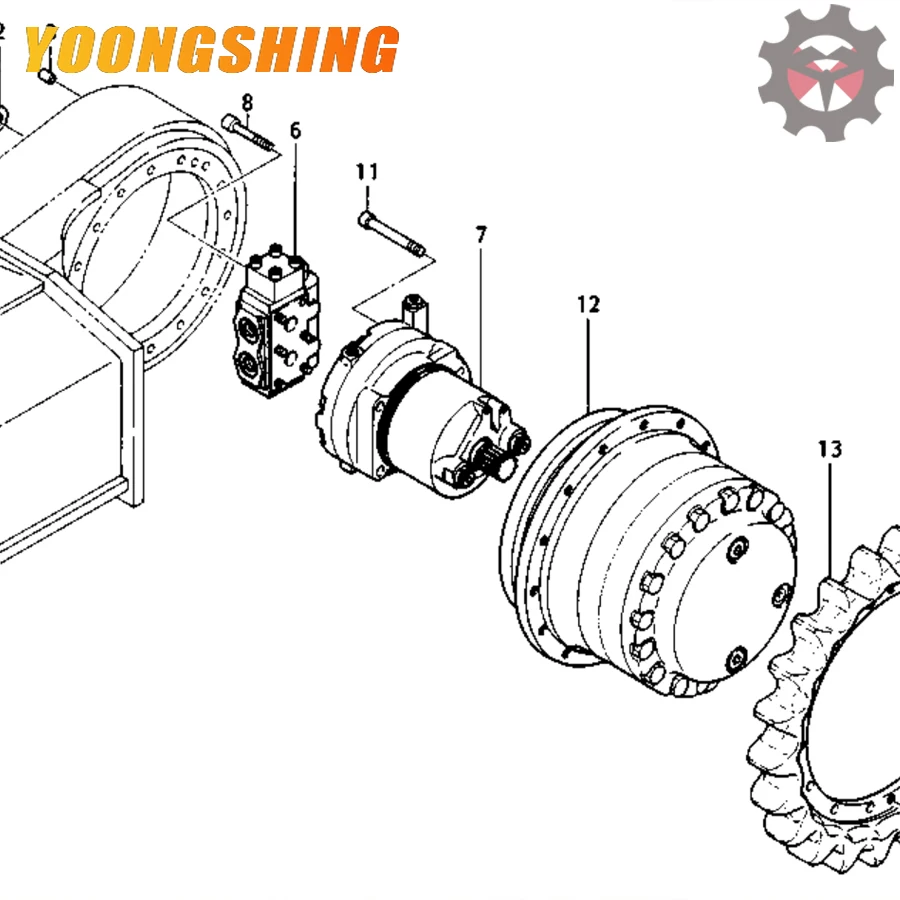 YOONGSHING Travel Motor Final Drive for E200B Excavator  964491 964367 964315 966334 Gearbox Travel Motor Assy