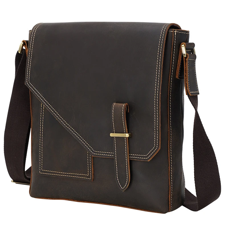 TIDING OEM ODM Custom Logo Vintage Sturdy Real Cowhide Style Crazy Horse Genuine Leather Satchel Messenger Shoulder Bag For Man