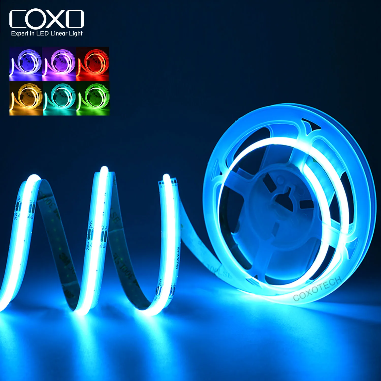 COXO cob rgb led strip light 15w high quality colorful smart 5m 12v 24v rgbw rgb cob led strip