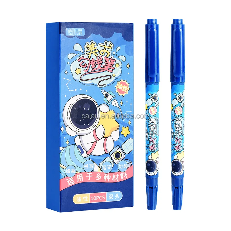 Fast-Drying Student Art Signature Label Oil-Based Waterproof  Whiteboard Writing Double-Ended Small Hook Pen