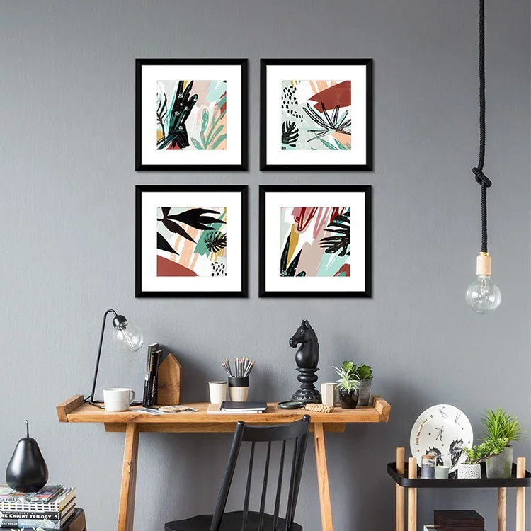 EAGLEGIFTS High End Contemporary Minimalist Abstract Leaf Art Print Set Stock Framed Poster Black Frame Wall Decor Artwork