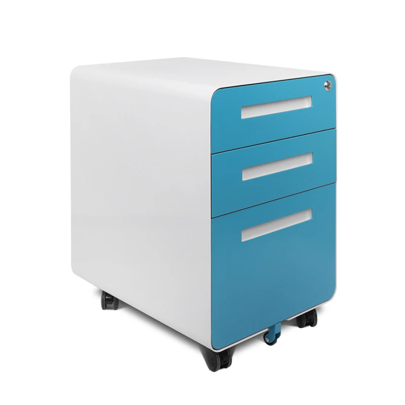 Office use Slim Edge Round Corner Space Saving Design Mobile Pedestal Under Desk 3 Drawer Metal File Cabinet