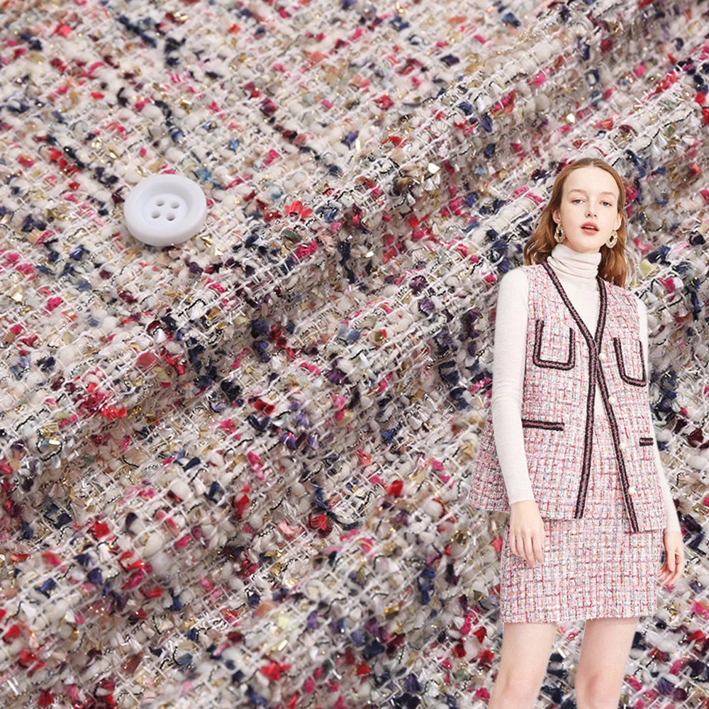 Small fragrant fabric gold silk big belly yarn woven woolen fabric woolen fabric fashionable clothing overcoat