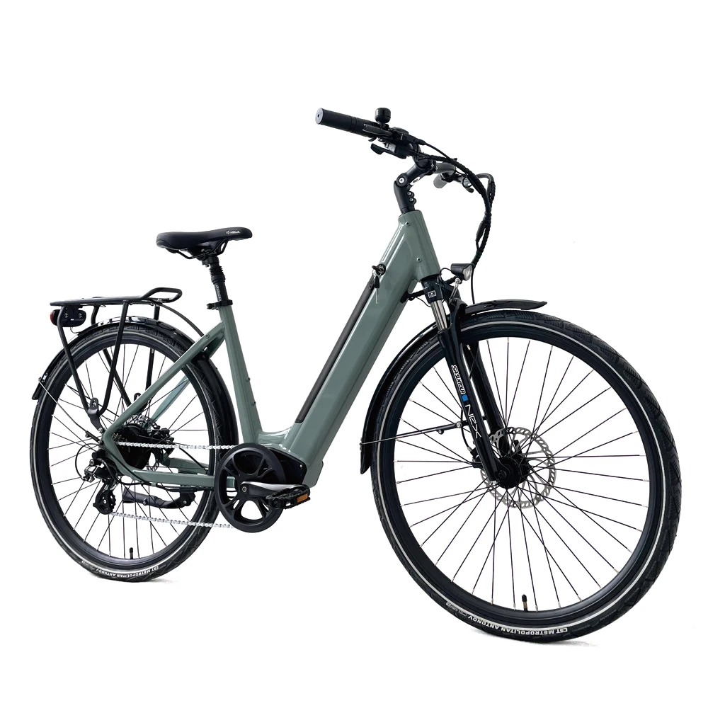 Best 700C lady city ebike,48V 17A  green bike for girls easy to ride 28inch tire with basket