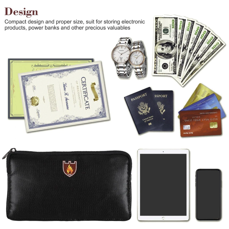 Fireproof and Waterproof Document Bag with Money Box Safe Cash File Folder Protective Pouch for Keys and Wallets