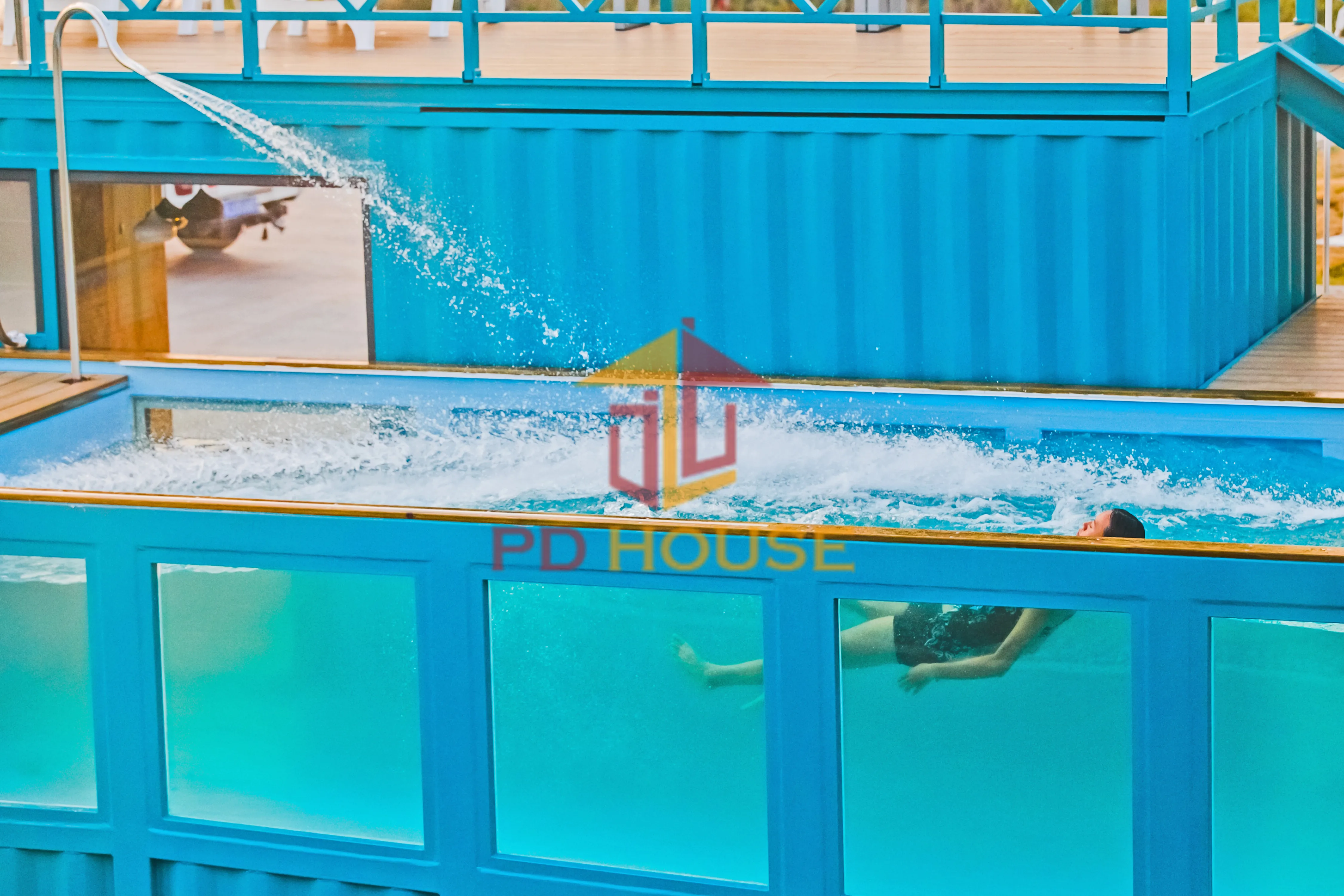 Custom size portable mobile outdoor  container pool swimming pools with acrylic glass and colorful light