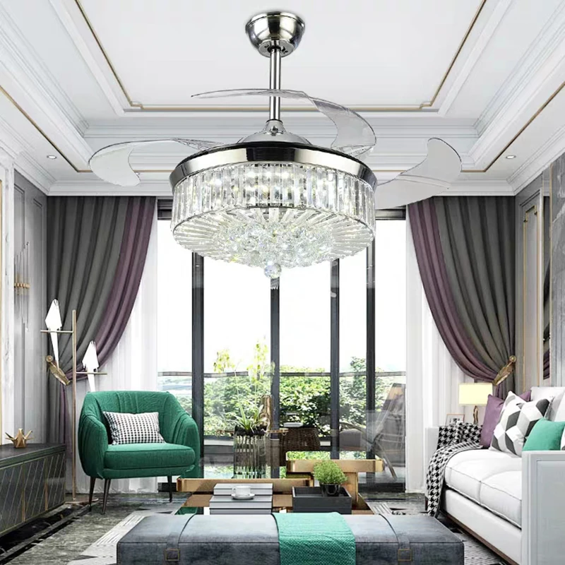 Fashionable Universal  Design Modern 42-inch Invisible Ceiling Fan Chandelier with Light Led Lamp 3 Light Color