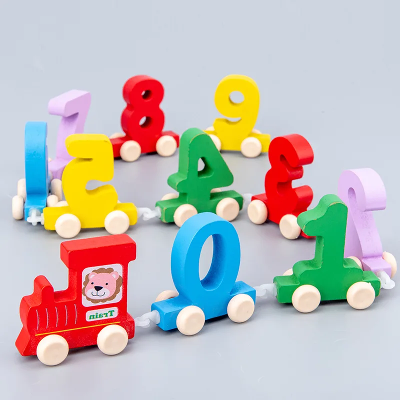 New Kids Montesorri early educational wooden toy mini linking dinosaur animal numbers building block  train toy