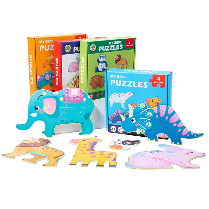 Детские деревянные пазлы «четыре в одном» с животными для дошкольного и раннего образования