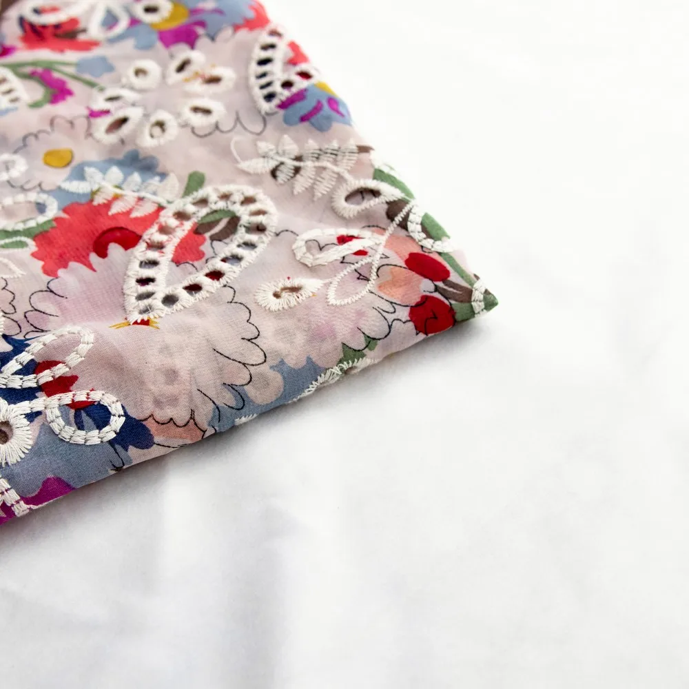 Custom Newest Swiss Voile 100% Cotton Hollow Out Printed Silk Chiffon Embroidered Lace Fabrics With Rayon Regular