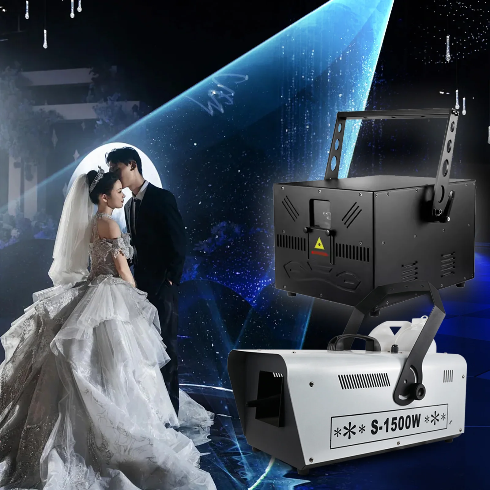 10W Laser 1500W Snow Machine Decoration Groom Show Light Combination Diamond Wedding Marriage Bride