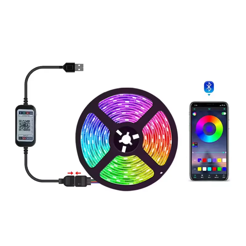 Usb 5V  indoor Strips Color Changing 5050 Rgb 2M With Bluetooth App Controller Led Tv Backlight Strip Smart LED lights