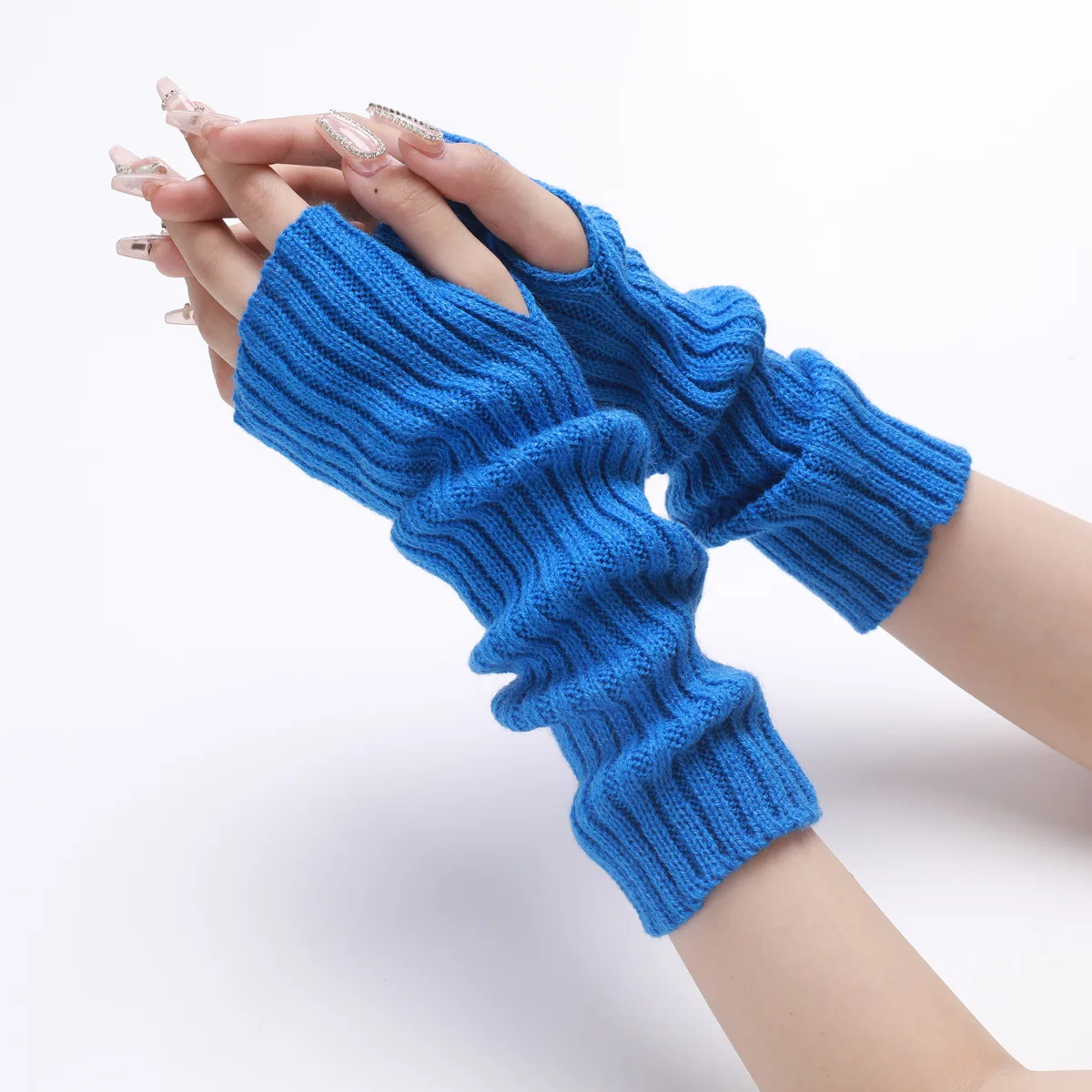 Fingerless Thumb Hole Long Gloves Mittens Winter Custom Arm Warmers For Women