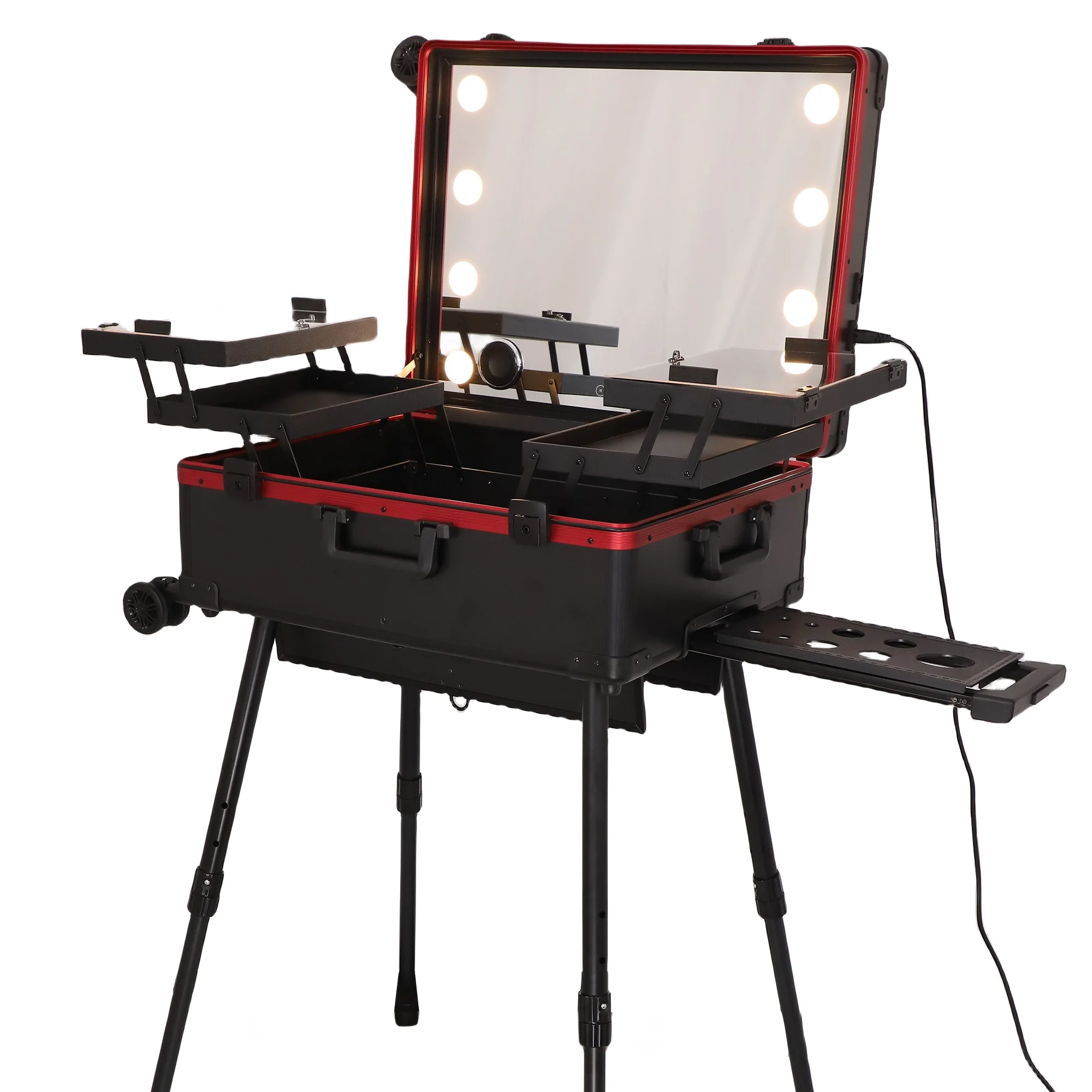 24 inch Aluminum new design for Makeup Artist with LED Mirror Speaker Cosmetic Case Factory Wholesale