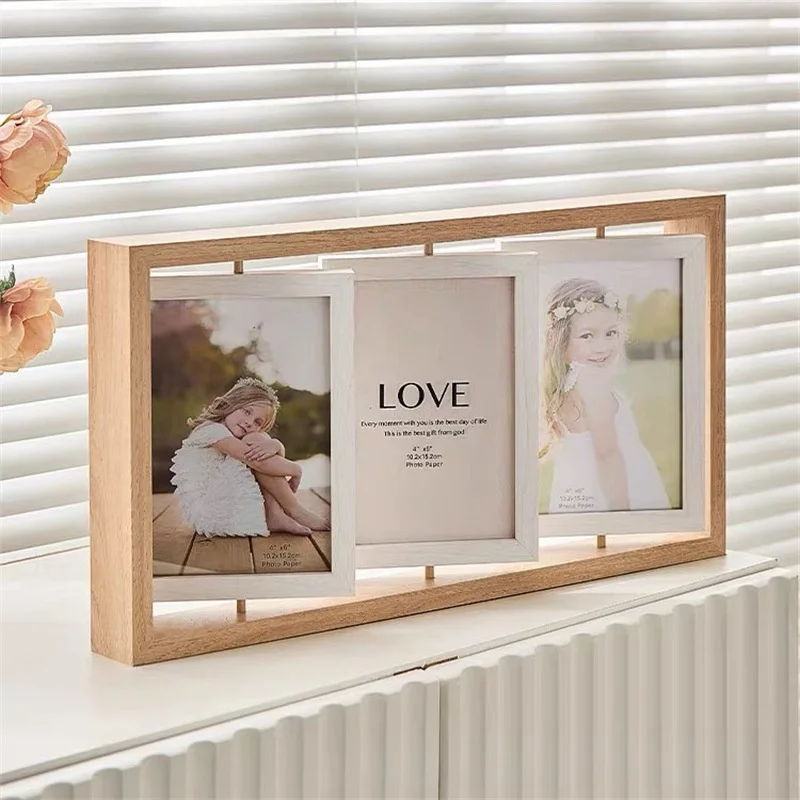 Creative European-Style Wood Composite Photo Frame Double-Sided Rotating Feature Decorative Siamese Picture 4x6 5x7 8x10 24x36