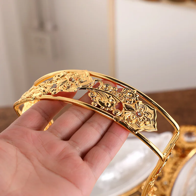 Gold Plated Decorative Cake Candy Stand Fruit Plate Food Tray Glass and Metal Serving Display Trays Snacks Dishes Bowls