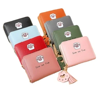 Кошелек с кошачьими лапками, простой маленький кошелек на молнии, короткий кошелек для школьниц