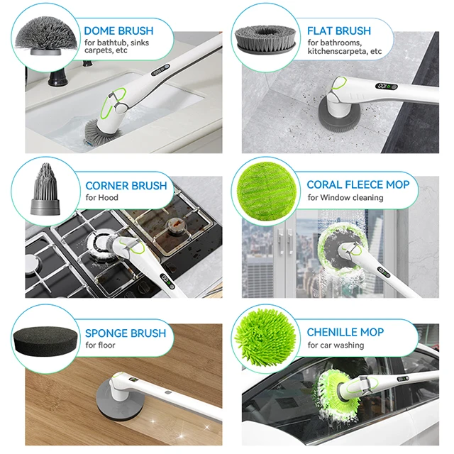 Cleaning supplies mop electric shower power scrubber with 6 multi-purpose brush heads can remove hard stains easily and quickly
