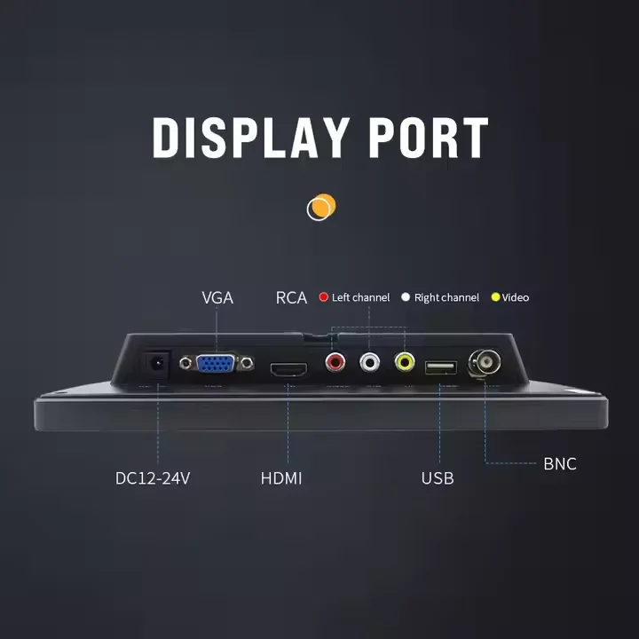 8 inch VGA H0-DMI AV BNC USB Audio in Ports Built-in Speaker HD Display for Surveillances Camera with Car Power Adapter 12-24V