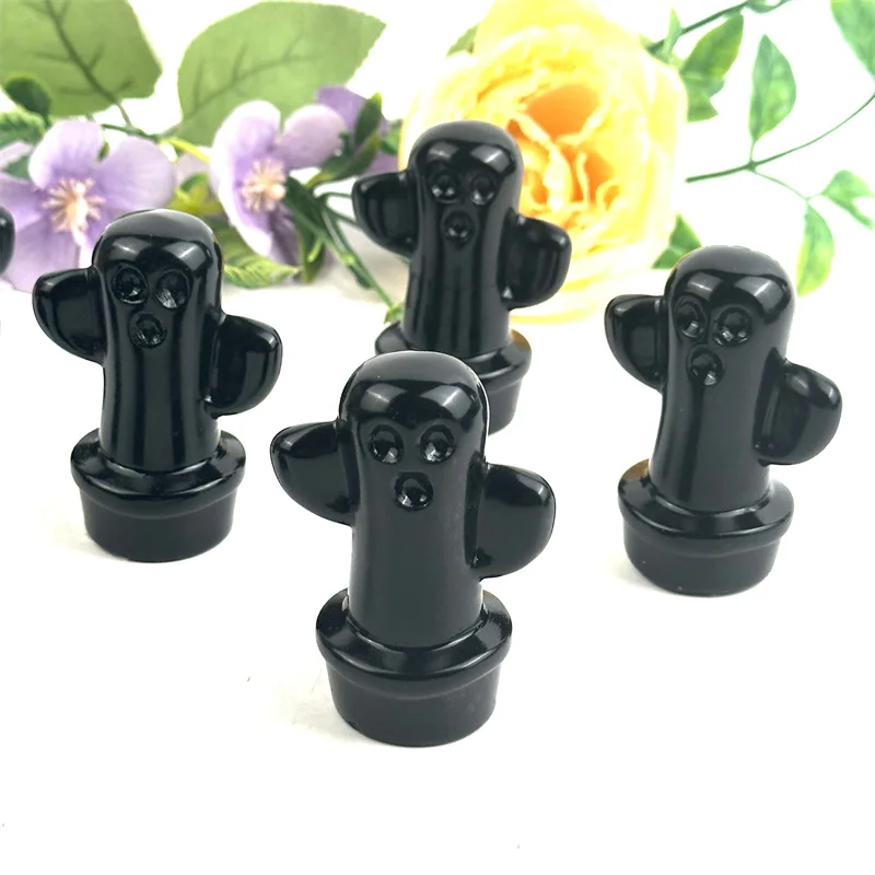 Wholesale Price Natural Crystal Carvings New Design Obsidian Cactus For Decorations