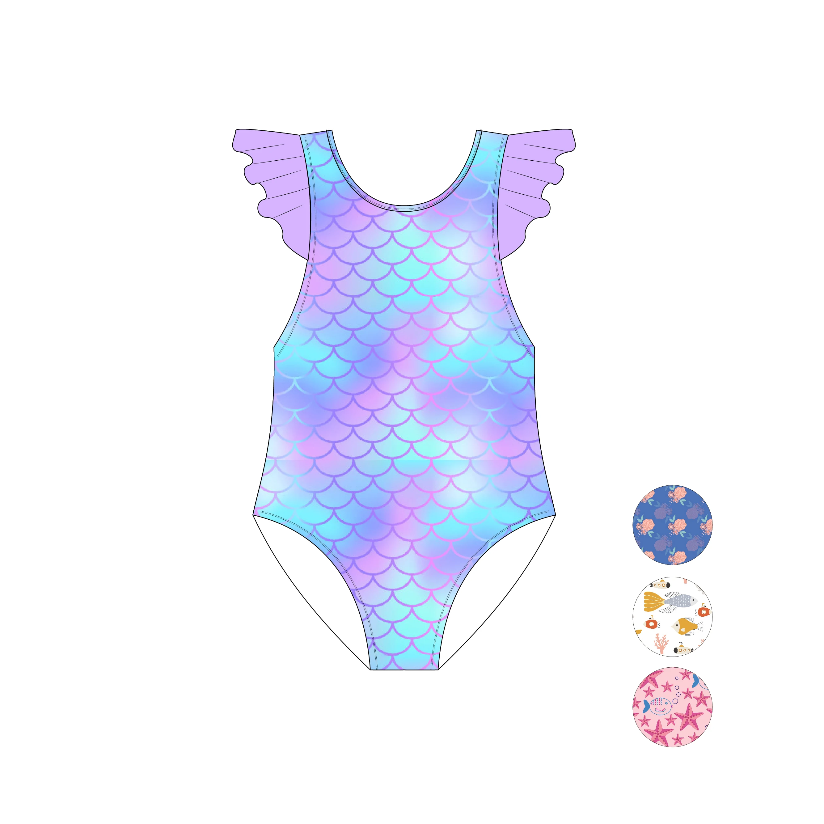 FIELD BALANCE Custom Fish Patterns Hot Trendy Kids Mermaid Swimwear Teen Girls Children One Piece Swimsuit