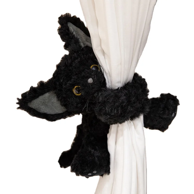 New Fashion  New Devon Rex Black Felis Cat Doll Cute Black Catat Plush Toy Crouching Cat Stuffed Animal Plush Doll to children