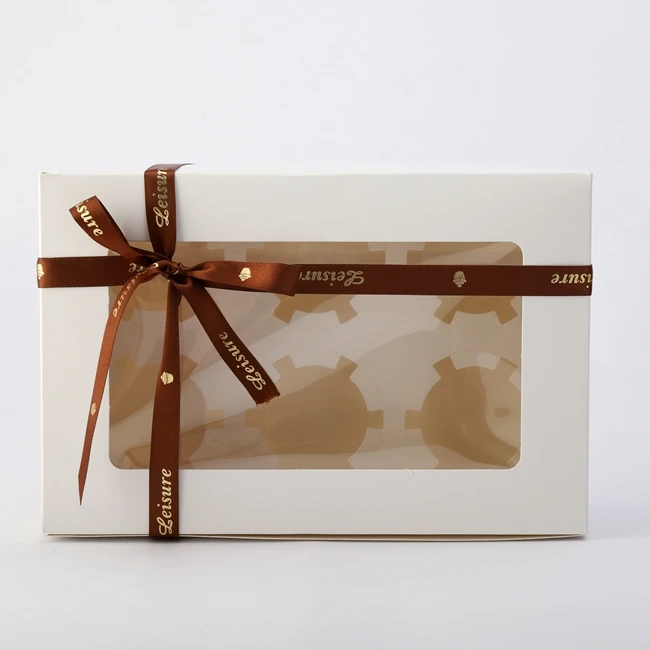 2 4 6  Pieces White Brown Paper cupcakes package box  with clear PET PVC window