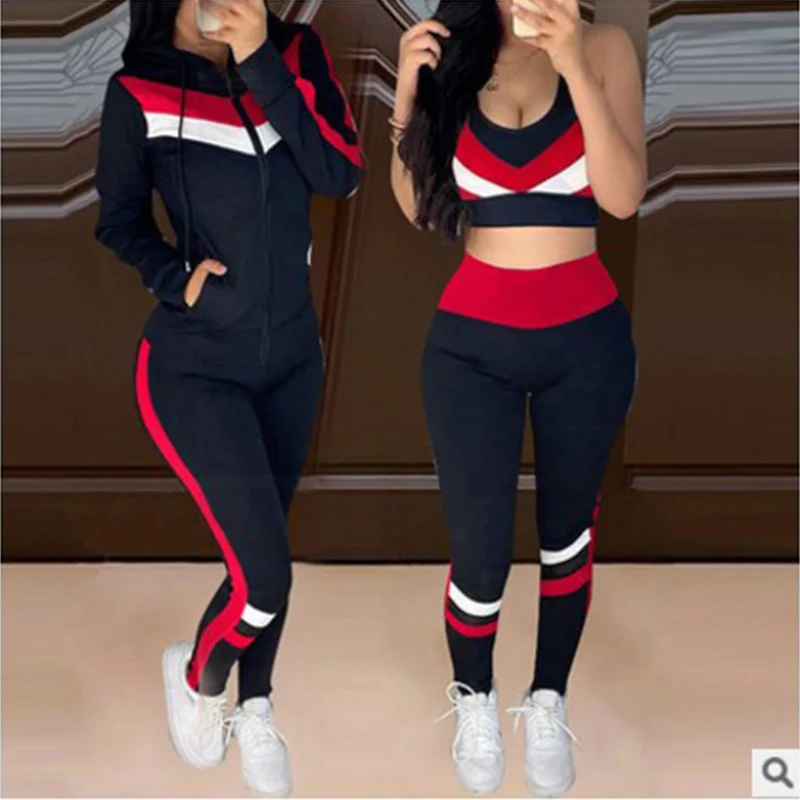 Hoodie Wholesale Spring Autumn Color Contrast Drawstring Hoodie 3 Piece Sets