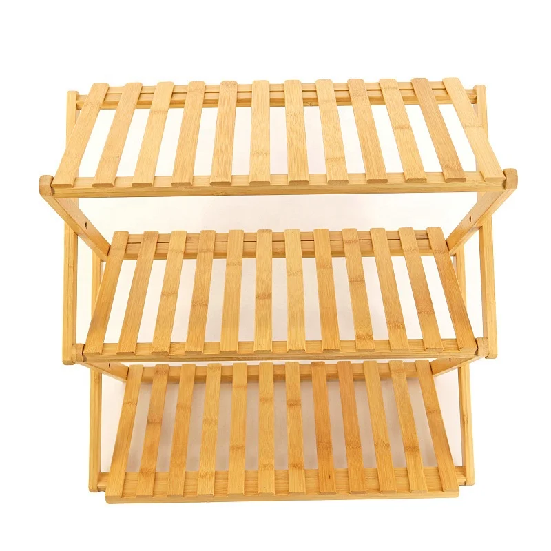 Natural wood foldable shoe rack muti-tiers storage rack for shoes 5-Tier bamboo shoe rack