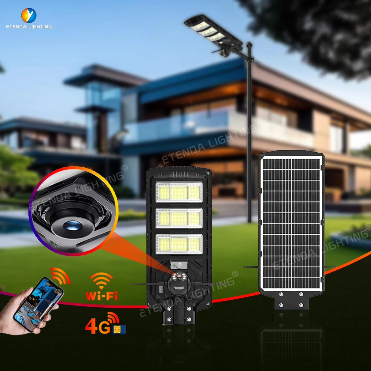 Hot-Selling 450W All-in-One Solar Street Light with Camera WIFI 4G 1008P WITH APP Waterproof Remote Control Timer Recording