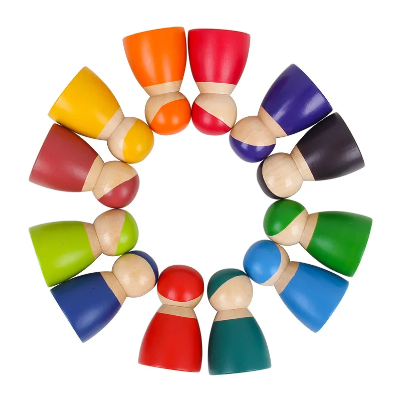Toddler Wooden Toys 12 Rainbow Wooden Peg Dolls Bodies Kids Wooden Pretend Play for Toddlers Preschool Learning Educational Toys