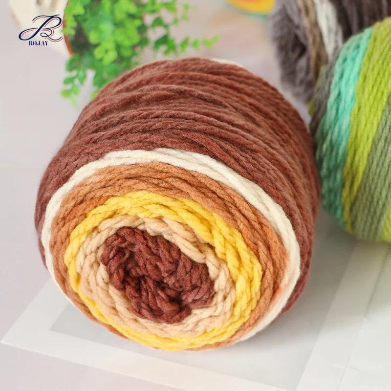 Bojay Wholesale Melange Worsted Acrylic Crochet Fancy Yarn Multiple Colors For Hand Knitting Sweater 5Ply Rainbow Cake Yarn
