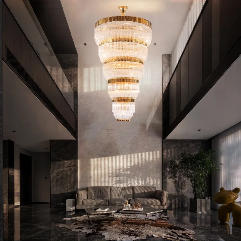 Hotel Chandelier Luxury Crystal Chandeliers for Hotel Lobby Foyer Stair Stairwell Restaurant Mall K9 Gold Crystal Pendant