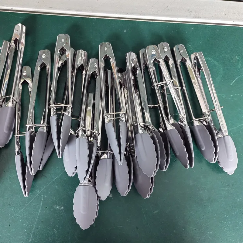 Food Grade Silicone Tongs with Stainless Steel Handle for Serving Salad Bread BBQ Essential Kitchen Tools for Home Use