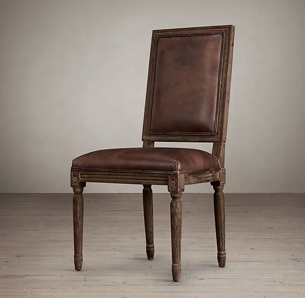 2024 Square Straight High Back French Country Antique Fabric Restaurant Home Dining Chair Solid Wood Oak