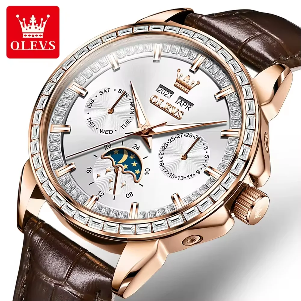 OLEVS 6695 Original Comfortable Leather Strap Brand Luxury Automatic Mechanical Men Watch Calendar Function Casual Male Watches