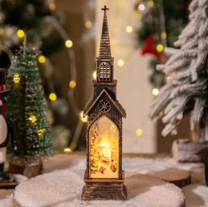Plastic led night light small wind lamp Steeple church vintage bronze color christmas gift decoration night light led mini lamp