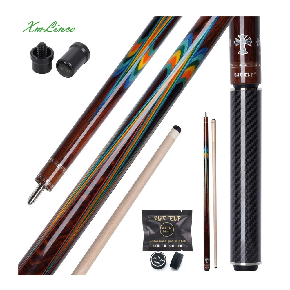 Xmlinco  High Quality Handmade Carom Cue  Inlay Rainbow  12.5mm Tip Size Handmade Inlay Press Insert Technology 3/8*10