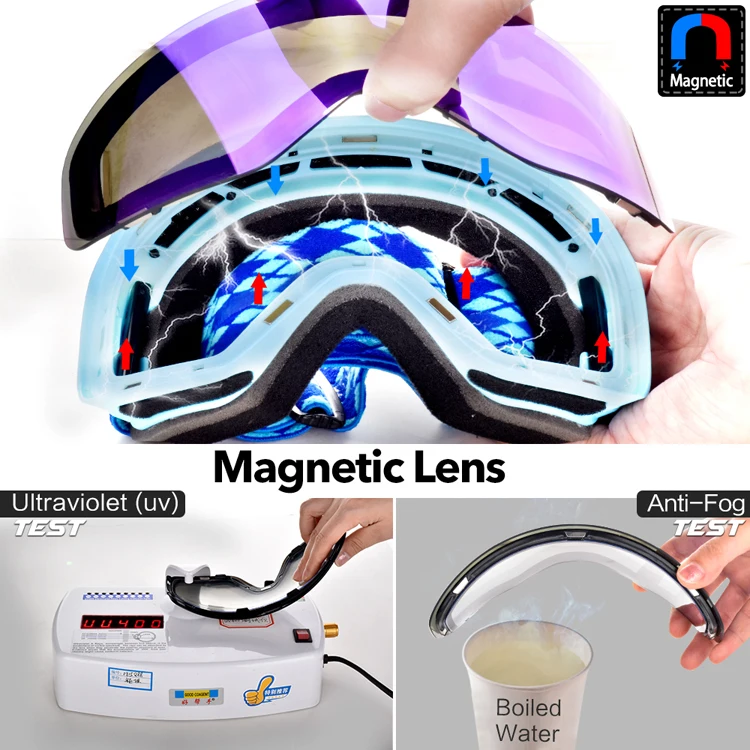 snowledge 181C magnetic goggles snow ski goggles replacement lens double anti fog polarized uv400 OTG snowboard goggles magnet