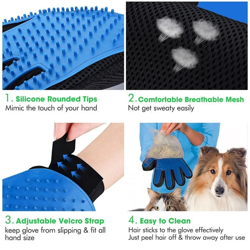 Customized Pet Grooming Gloves Deshedding Brush Cat Hair Remover Dog Bathing Brush for Cat and Dog Pet Bathing Products
