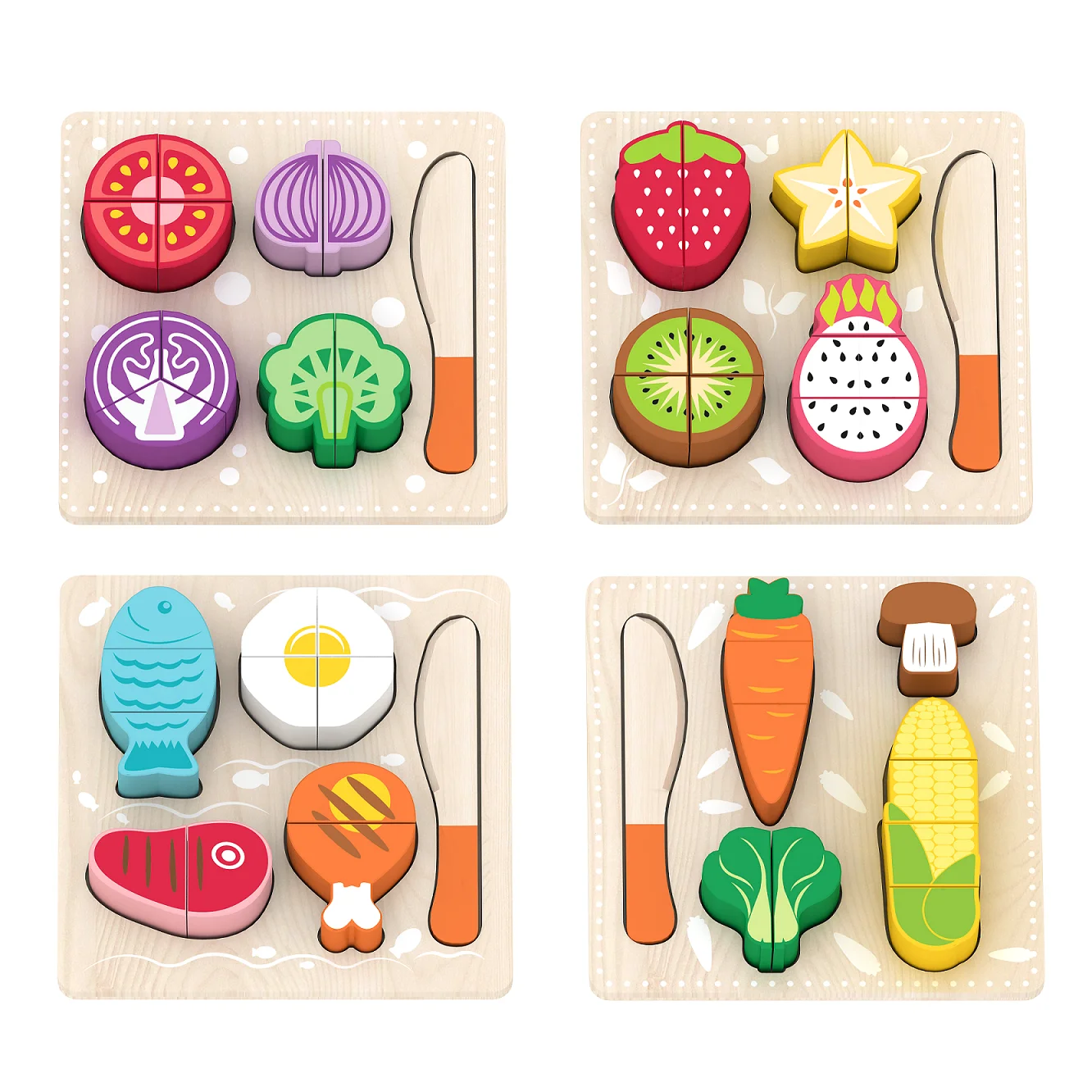Wooden Pretend Game Set Simulation Food Toy  Food cutting game toys Fruits, vegetable, dessert, meat