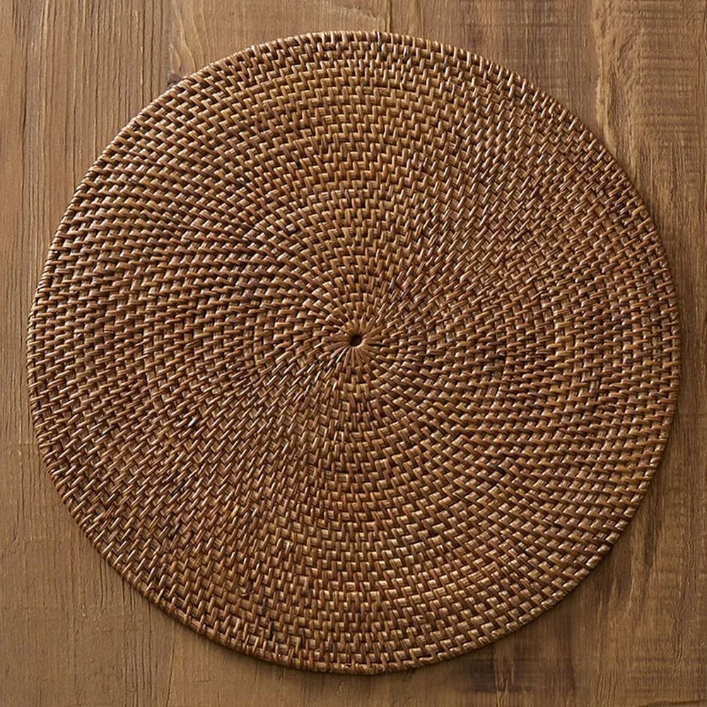 Hot Sale Natural Brown round Rattan Placemat Bamboo Pad for Kitchen Table Dining Wedding Decoration Accessories