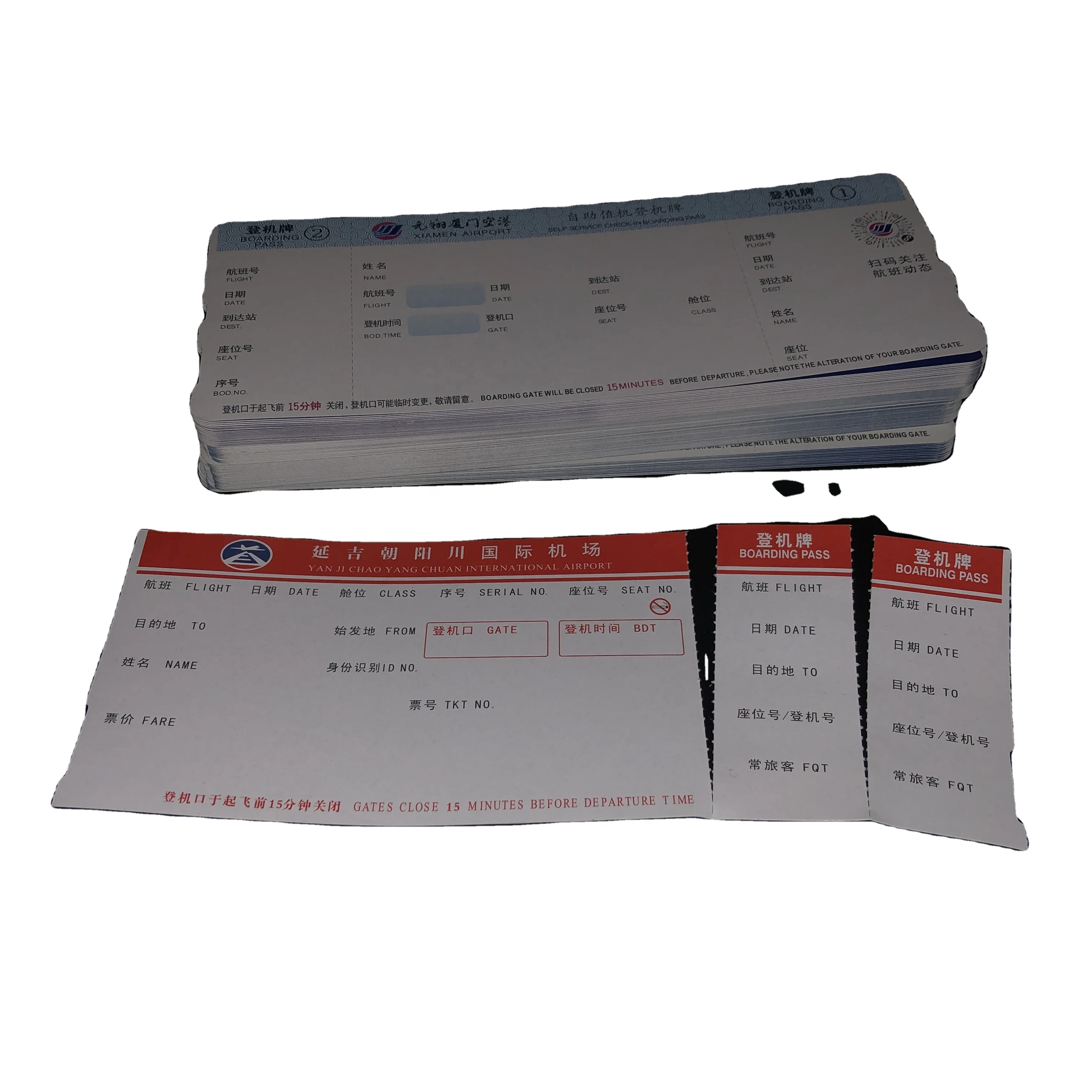 Factory price thermal direct paper printing blank boarding pass with your logo custom designs