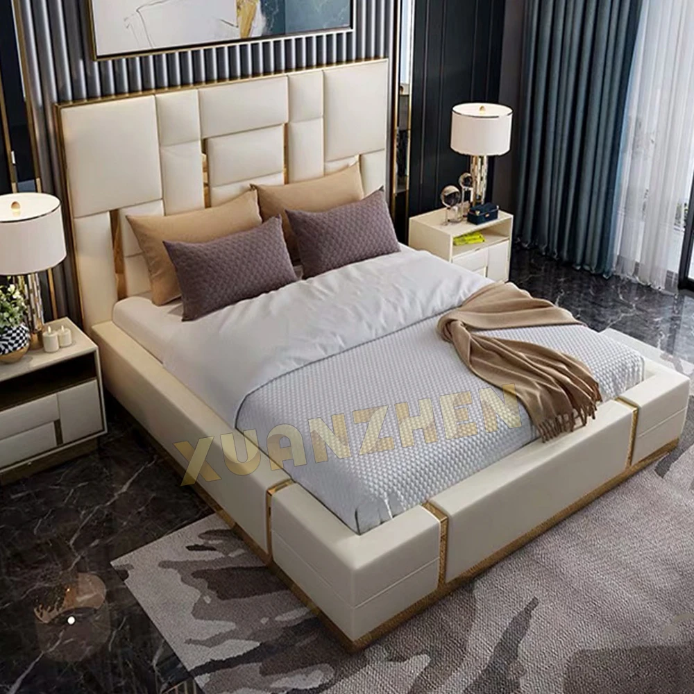 Luxury bedroom furniture comfortable modern beauty up-holstered beds metal beds for home