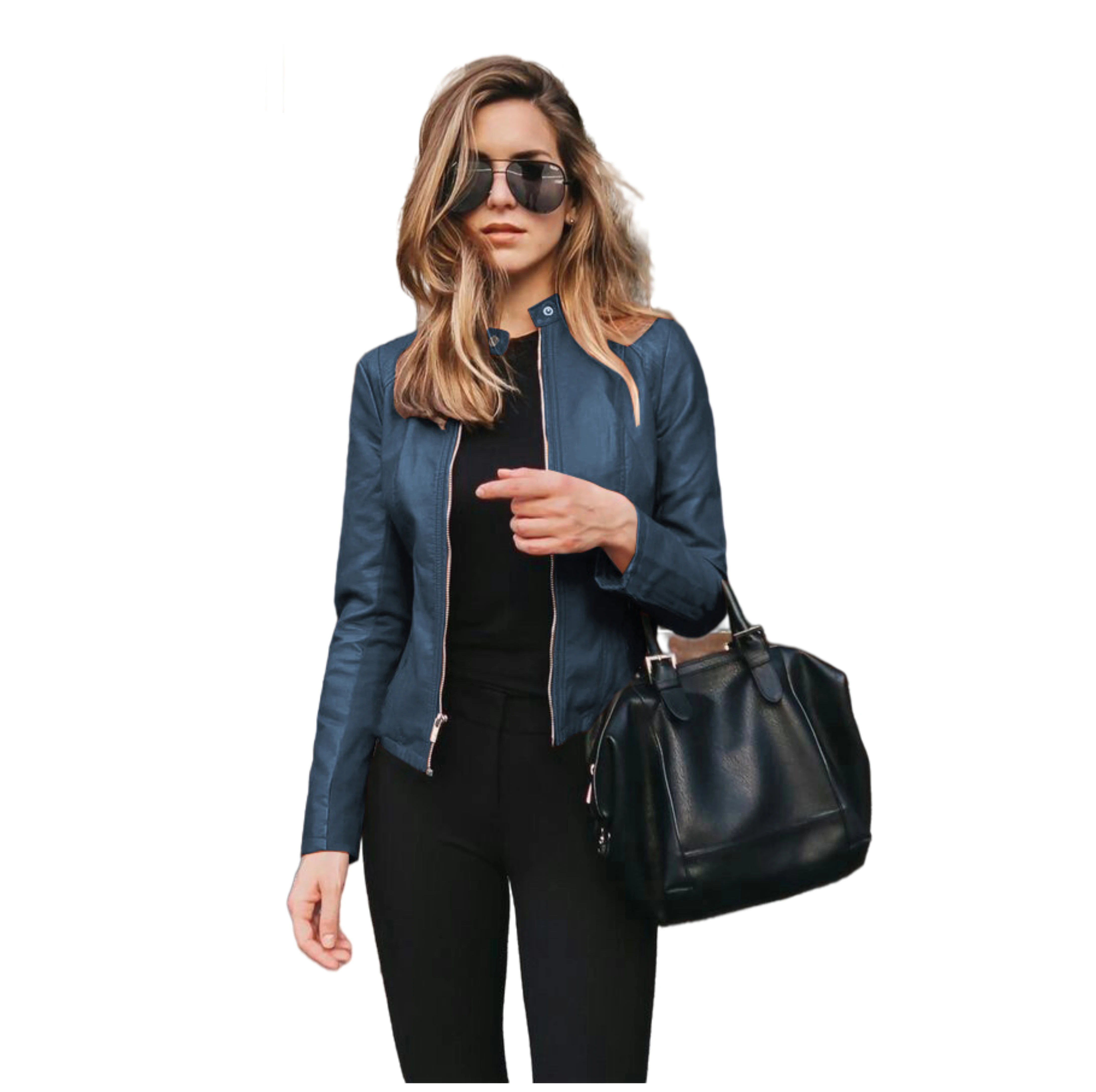 Autumn and Winter Womans Solid Color Slim Zipper PU Leather Jacket Fashion Stand Collar Leather Short Coats