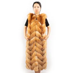DH IATOYW wholesale fashion 110cm long natural red fox fur gilet women winter fox fur vest