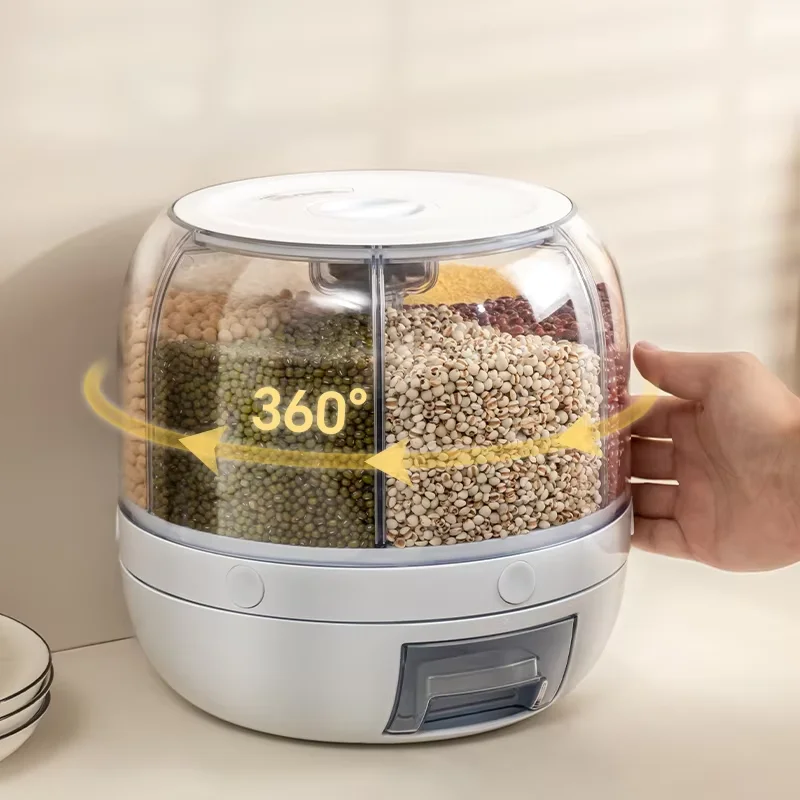 In Stock Rice and Grain Storage Container Food 360 Rotating Dispenser Measuring Cylinder with Lid Moisture Resistant