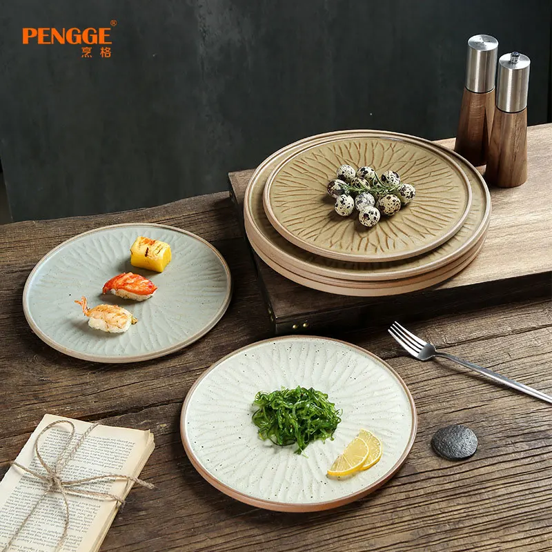 Commercial Japanese Tray Light Luxury Premium Steak Plate Stoneware Plate Round Plate Exquisite Western Ceramic Customized Logo