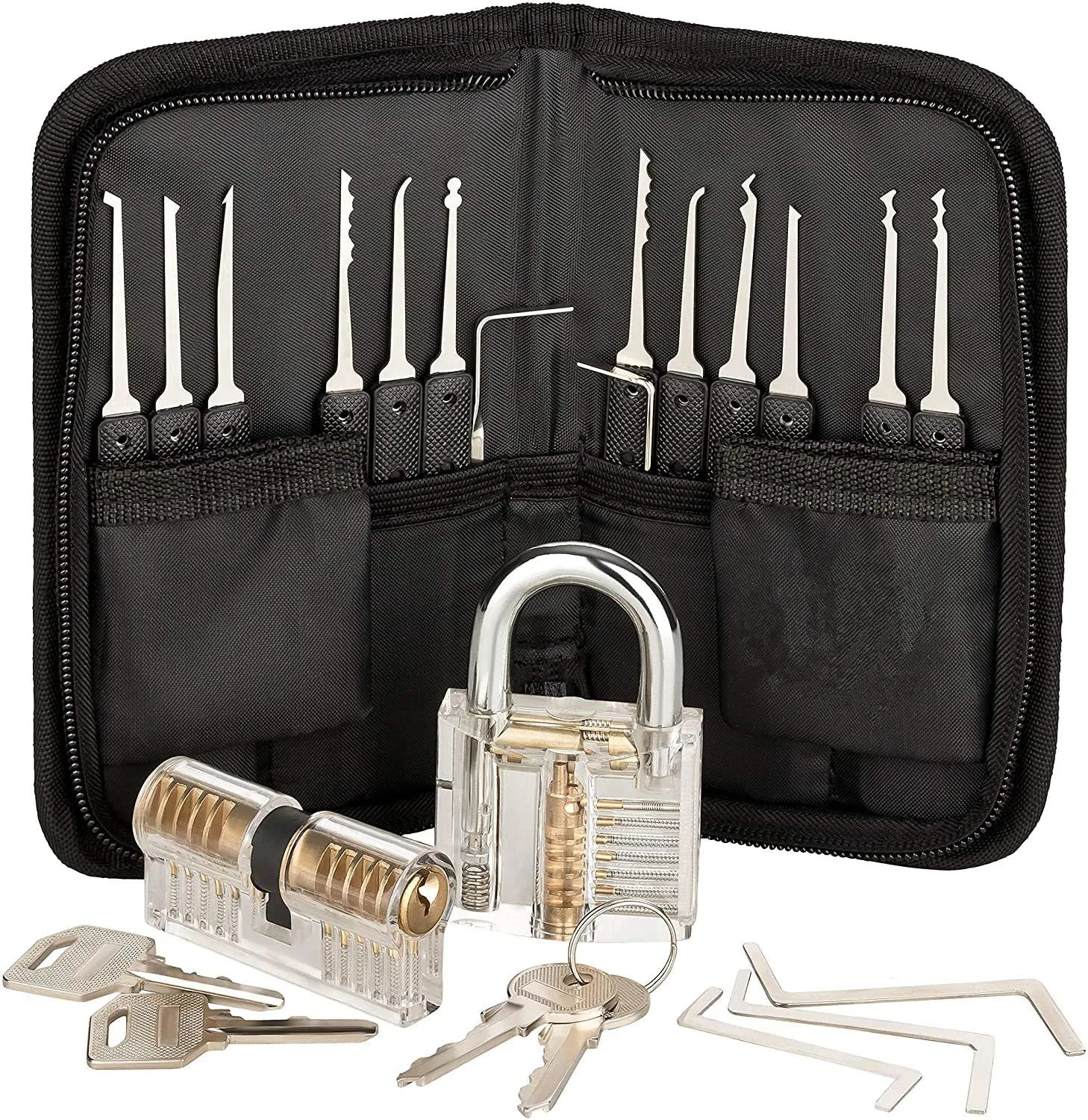 Wholesale 17pcs lock pick tools locksmiths with transparent practice padlock lock smiths tools lockpicking